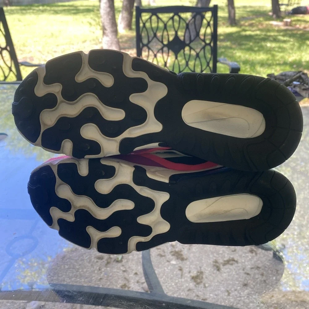 Nike Air Max 270 React Sneakers GS Size 5 Youth Black White Pink Sneakers READ